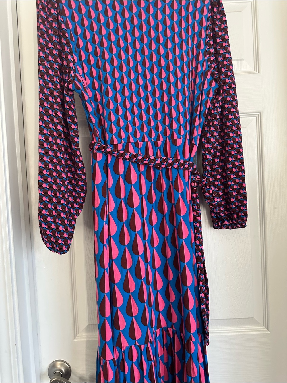 Boden Ophelia Faux Wrap Maxi Dress Multicolor Jersey Raindrop Tie Waist Sz 12R - Picture 10 of 12